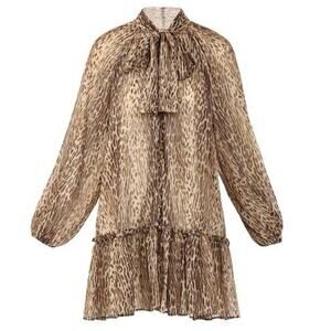 Beulah Style Leopard Ruffle Sheer Mini Dress Size Small Medium